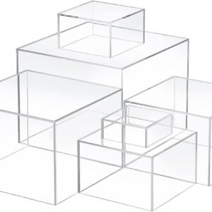 oem/odm 6 pcs acrylic display risers, clear cube boxes, 6 sizes, 5 sided with hollow bottoms wholesale supplier & factory