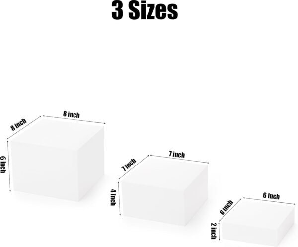 oem/odm hacaroa set of 3 acrylic cube riser hollow bottom, glossy white buffet riser food display stand, 5 sides cupcake stand nesting display boxes for jewelry, collectibles, figures, 3 sizes wholesale supplier & factory