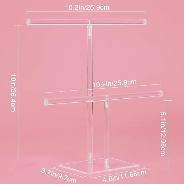 oem/odm jewelry stand necklace holder, acrylic jewelry display holder, necklace and bracelet hanging organizer, clear 2-tier tower stand for bangles, necklaces, bracelets, rings, earrings and watch wholesale supplier & factory
