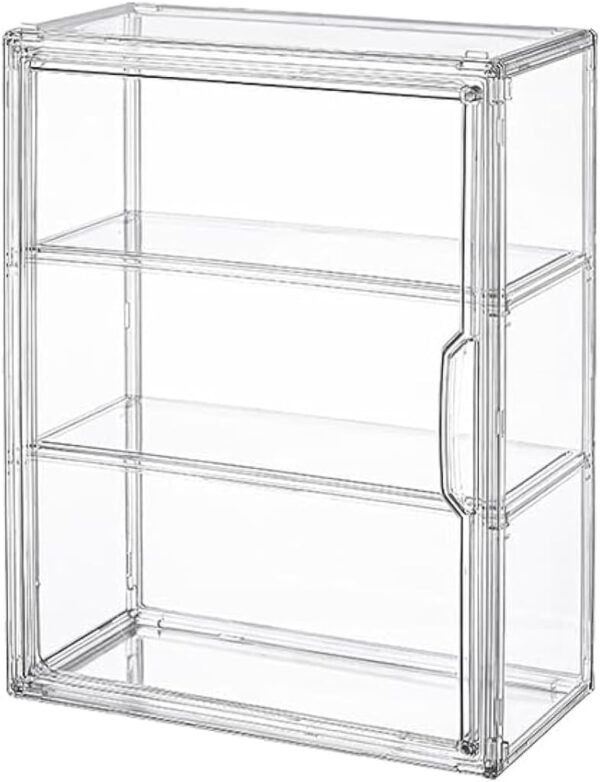 oem/odm 3 tiers clear display case for figures, acrylic storage organizers box with magnetic door, wall-mounted dustproof showcase for collectibles action figure wholesale supplier & factory