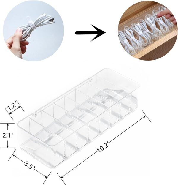 oem/odm clear electronics organizer boxes, 8 capacity acrylic charger organizer, cord organizer case with 10 wire ties, data cable storage box for home, office (with cover) wholesale supplier & factory