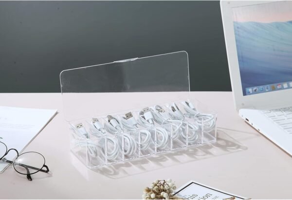 oem/odm clear electronics organizer boxes, 8 capacity acrylic charger organizer, cord organizer case with 10 wire ties, data cable storage box for home, office (with cover) wholesale supplier & factory