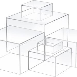 oem/odm geelin 6 pack acrylic risers for display acrylic cube boxes risers display stands with hollow bottoms decorative stand for jewelry candy table decor 6 sizes(clear) wholesale supplier & factory