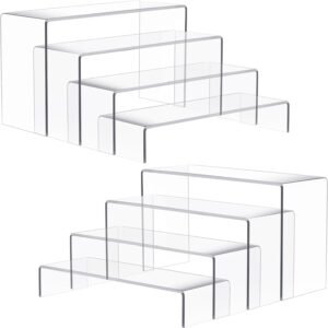 oem/odm 2 set large acrylic risers, 8 pcs rectangular clear acrylic display stand, display risers shelf for retail desktop shoe showcase jewelry funko pop figures wholesale supplier & factory