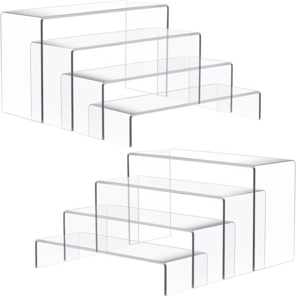 oem/odm 2 set large acrylic risers, 8 pcs rectangular clear acrylic display stand, display risers shelf for retail desktop shoe showcase jewelry funko pop figures wholesale supplier & factory