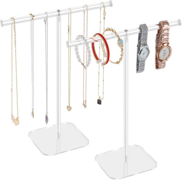 oem/odm jewelry stand necklace stand 2 tower, clear necklace holder jewelry holder, acrylic jewelry organizer, bracelet hanging organizer, display stand for bangles, rings, earrings and watch wholesale supplier & factory