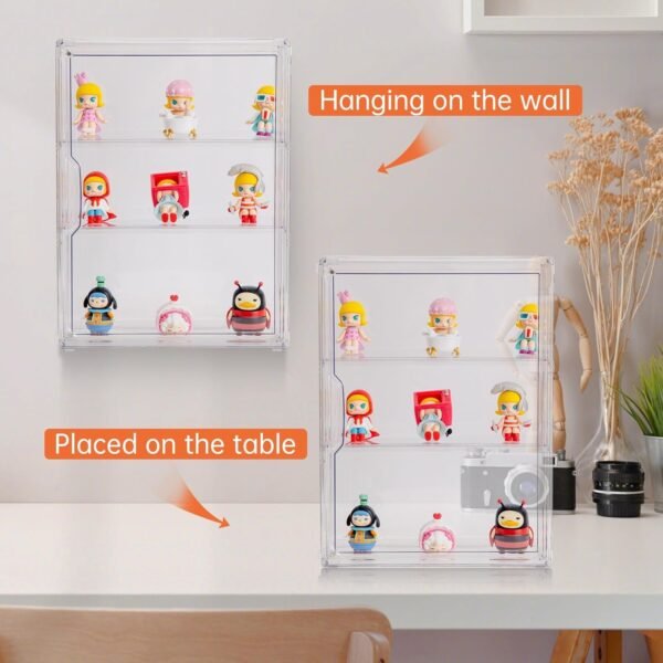 oem/odm 3 tiers clear display case for figures, acrylic storage organizers box with magnetic door, wall-mounted dustproof showcase for collectibles action figure wholesale supplier & factory