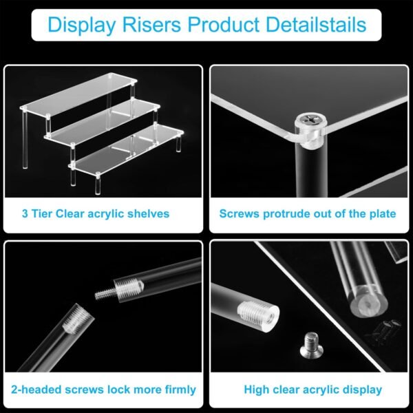 oem/odm large acrylic display risers, perfume stand organizer, clear acrylic shelf risers for display stands for food, tabletop use, amiibo funko pop figure, 3 tier clear cupcake stand risers wholesale supplier & factory