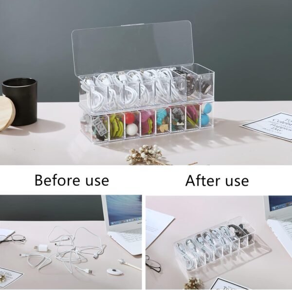 oem/odm clear electronics organizer boxes, 8 capacity acrylic charger organizer, cord organizer case with 10 wire ties, data cable storage box for home, office (with cover) wholesale supplier & factory