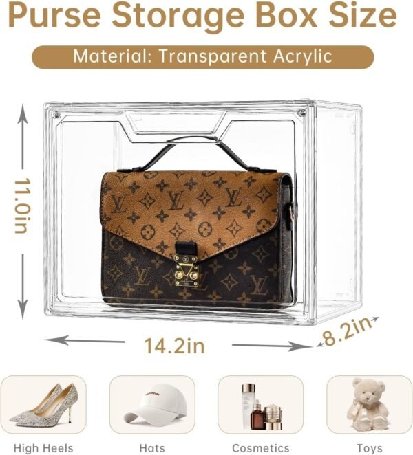 oem/odm purse organizer for closet,clear acrylic display case for handbag organizer, purse storage box with magnetic door, plastic storage bins for book, collectibles, cosmetic (5 pack) wholesale supplier & factory