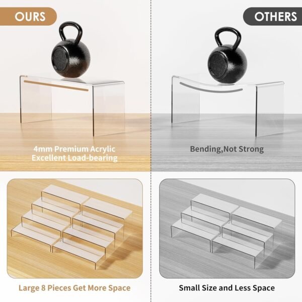 oem/odm 2 set large acrylic risers, 8 pcs rectangular clear acrylic display stand, display risers shelf for retail desktop shoe showcase jewelry funko pop figures wholesale supplier & factory