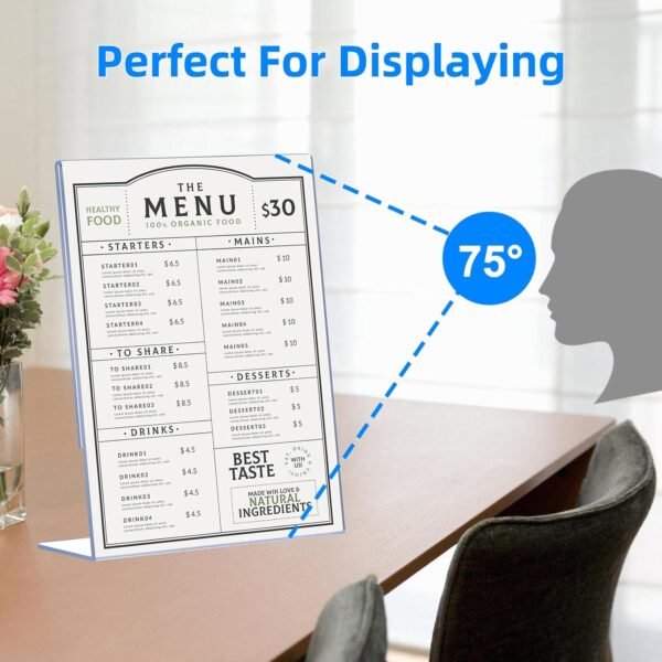 oem/odm 12 pack acrylic sign holder 8.5 x 11, clear plastic display stands for tabletop, l-shape acrylic stands for flyers, documents, office, restaurants, vertical sign holder 8.5x11 for desktop wholesale supplier & factory