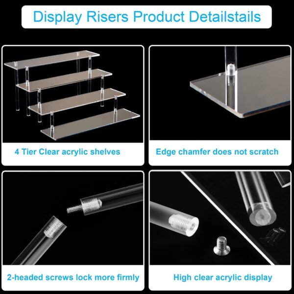 oem/odm 4 tier acrylic perfume organizer stand, clear display risers for perfume, cologne, cosmetic, skincare, funko pop, dessert display, cupcake stand holder wholesale supplier & factory