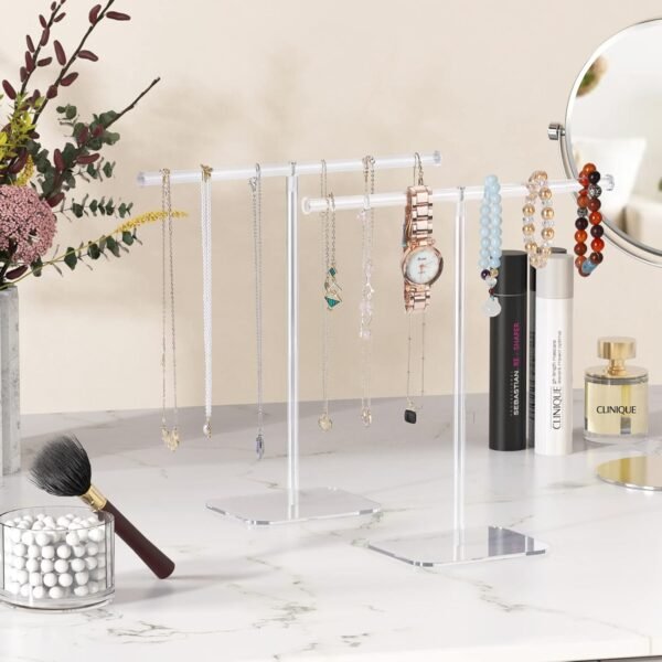 oem/odm jewelry stand necklace stand 2 tower, clear necklace holder jewelry holder, acrylic jewelry organizer, bracelet hanging organizer, display stand for bangles, rings, earrings and watch wholesale supplier & factory