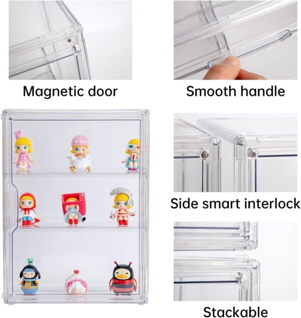 oem/odm 3 tiers clear display case for figures, acrylic storage organizers box with magnetic door, wall-mounted dustproof showcase for collectibles action figure wholesale supplier & factory