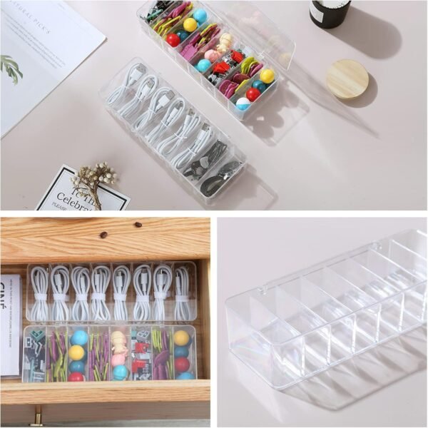 oem/odm clear electronics organizer boxes, 8 capacity acrylic charger organizer, cord organizer case with 10 wire ties, data cable storage box for home, office (with cover) wholesale supplier & factory