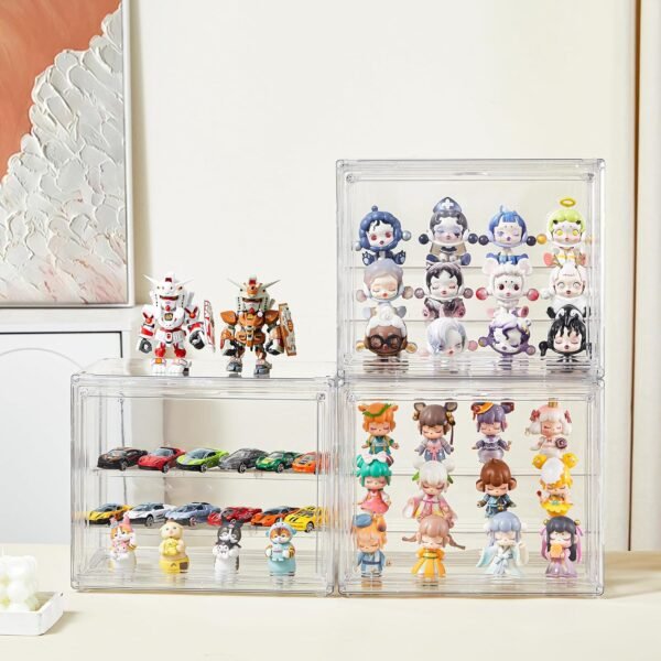 oem/odm clear acrylic display case,2 pack 3 tier adjustable display box stand with 2 movable plates, small showcase magnetic door for mini action figures collectibles (small wholesale supplier & factory