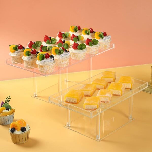 oem/odm 3 pack dessert table display set, clear acrylic dessert stands buffet risers for cupcakes dessert pastry food treat tier cookie dessert platter serving trays stand for wedding birthday party wholesale supplier & factory