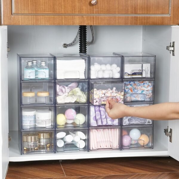 oem/odm vtopmart 4 pack clear stackable storage drawers, 4.4'' tall acrylic bathroom makeup organizer,plastic storage bins for vanity, undersink, kitchen cabinets, pantry, home organization wholesale supplier & factory