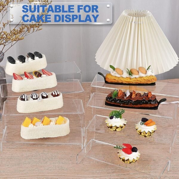 oem/odm aheroi large acrylic risers, 8 pcs 2 set(7”l~8”l~9”l) acrylic display set rectangular stands shelf clear display risers for decor, cake shelves retail shoe showcase wholesale supplier & factory
