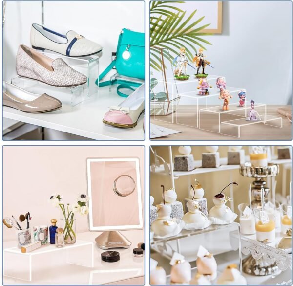 oem/odm aheroi acrylic risers, 20 pcs 4 set display stands, clear rectangular risers for decor, cupcake funko, shoe display (1-3-4-5-6in) wholesale supplier & factory