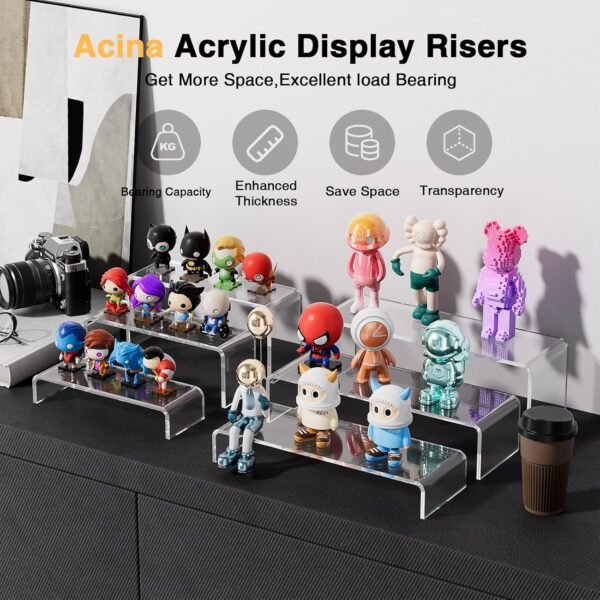 oem/odm acina 6pcs acrylic display risers: 9" large product stand 2-sets clear rectangular shelf for candy dessert cupcakes collectibles figures wholesale supplier & factory