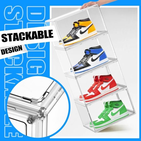 oem/odm 10 pack shoe storage box clear plastic stackable acrylic display case with magnetic door sneaker storage for sneakerheads wholesale supplier & factory