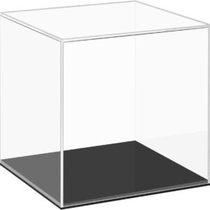 oem/odm cliselda fully assembled acrylic display case with black base 6x6x6 in, clear square acrylic box cube small acrylic storage containers, dustproof plastic display box for collectibles action figures wholesale supplier & factory