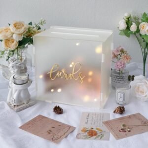 oem/odm ourwarm frosted acrylic wedding card box with string light, large gift card box for wedding reception, diy wedding envelope money memory box for party graduation birthday baby shower decorations wholesale supplier & factory
