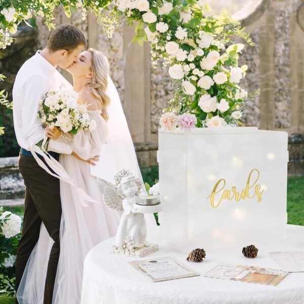 oem/odm ourwarm frosted acrylic wedding card box with string light, large gift card box for wedding reception, diy wedding envelope money memory box for party graduation birthday baby shower decorations wholesale supplier & factory