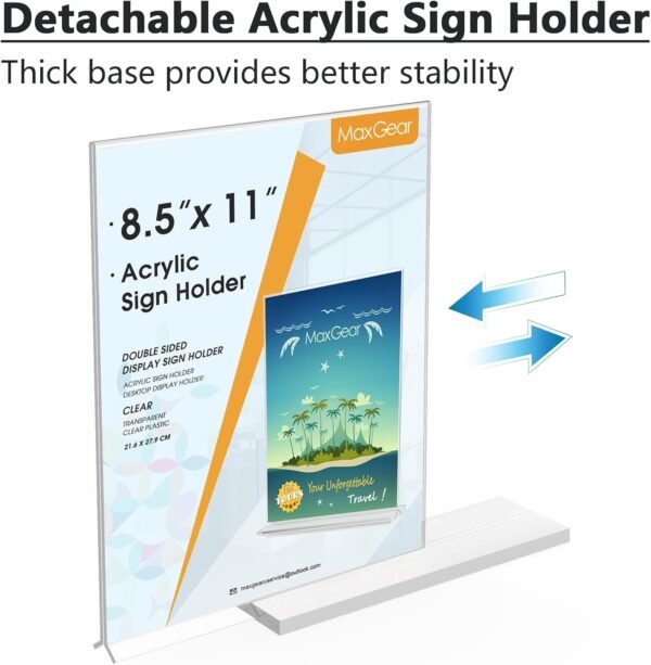oem/odm maxgear acrylic sign holder 8.5x11 6 pack, double sided clear table stand, vertical flyer holder, plastic frame display for picture, stores, restaurants, hotels, office t shape wholesale supplier & factory