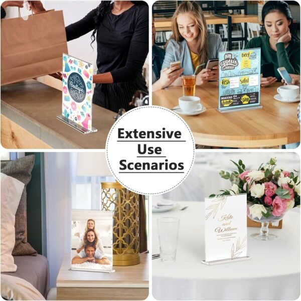 oem/odm maxgear acrylic sign holder 8.5x11 6 pack, double sided clear table stand, vertical flyer holder, plastic frame display for picture, stores, restaurants, hotels, office t shape wholesale supplier & factory
