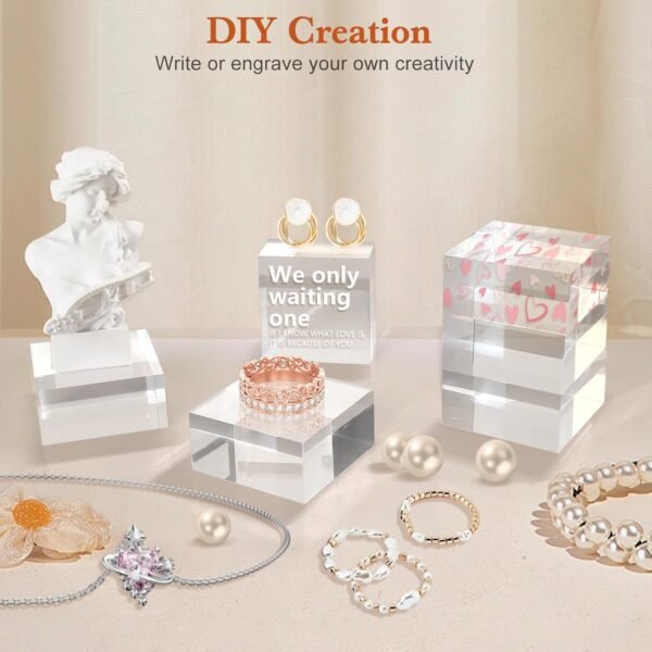 oem/odm acrylic base 4 pieces acrylic blocks for display 2 x 2 x 1 inch square riser display stands trophy base pedestal stands clear cube for trophy jewelry props food party crafts wholesale supplier & factory