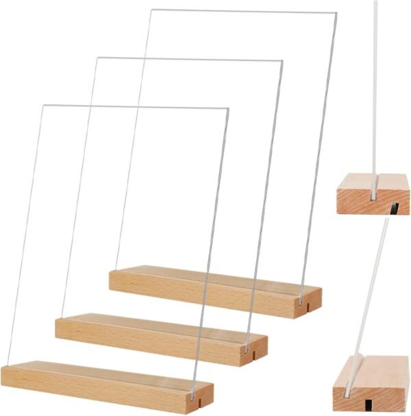 oem/odm tonice 5x7 acrylic sign holder with wood base 3 pack l/t shape vertical or slant back display for wedding, restaurant, store, office, hotel wholesale supplier & factory