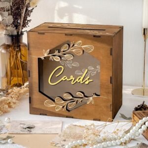 oem/odm ourwarm brown wedding card box with acrylic window, wooden gift card box for wedding reception decorations, money newly named box wedding decorations for reception party birthday rustic wedding decor wholesale supplier & factory