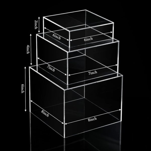 oem/odm 6 pcs acrylic display risers acrylic boxes acrylic display nesting cubes 5 sided with hollow bottoms display stand shelf for cosmetics food collectibles jewelry figures show (clear) wholesale supplier & factory