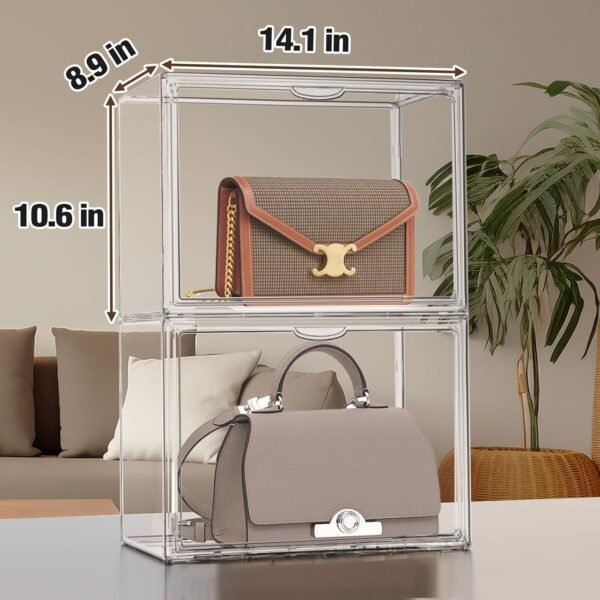 oem/odm 4pack clear stackable plastic storage bins with magnetic lid, acrylic shoe display case for book cosmetic figures collectibles showcase, shoe box handbag organizer wholesale supplier & factory