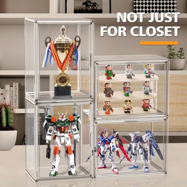 oem/odm 4pack clear stackable plastic storage bins with magnetic lid, acrylic shoe display case for book cosmetic figures collectibles showcase, shoe box handbag organizer wholesale supplier & factory