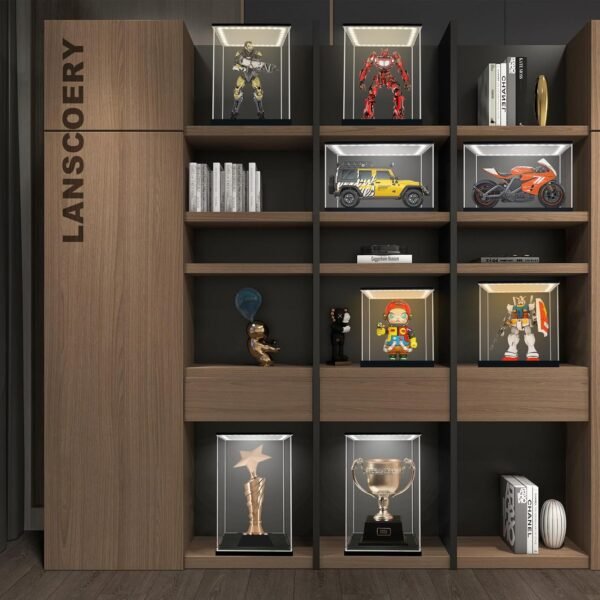 oem/odm lanscoery clear acrylic display case with white and warm led light, showcase and display box, dustproof with uv protection, perfect for figures collectibles - 11.8x11.8x15.7inch wholesale supplier & factory