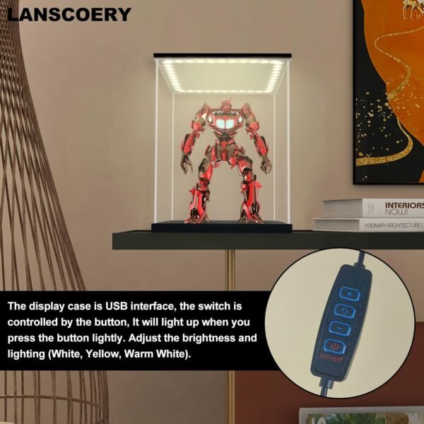oem/odm lanscoery clear acrylic display case with white and warm led light, showcase and display box, dustproof with uv protection, perfect for figures collectibles - 11.8x11.8x15.7inch wholesale supplier & factory