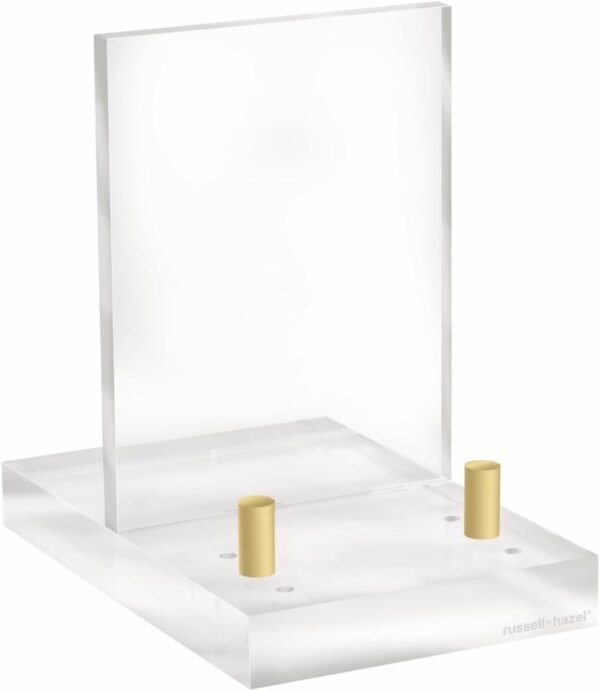 oem/odm russell+hazel acrylic easel with adjustable gold pegs, stand for pictures, phone or art, clear acrylic with gold detail, 4” x 6” x 6” (31726) wholesale supplier & factory