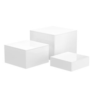 oem/odm niubee buffet risers, 3pcs acrylic risers for display dessert figures collectible show, white cube display nesting riser with hollow bottoms 6"x7"x8" wholesale supplier & factory