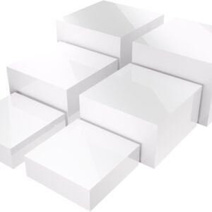 oem/odm buffet risers, food risers for buffet table, display stand shelf for catering dessert collectibles jewelry figures show, white acrylic cube display nesting risers with 6pcs hollow bottoms 8''x9''x10'' wholesale supplier & factory