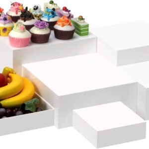 oem/odm 6 pack acrylic display boxes cube riser, food stands for party buffet, white cake stand square set, dessert table nesting jewelry holder wholesale supplier & factory