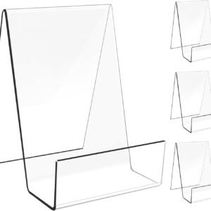 oem/odm acrylic book stand, 4 inch book display stand with ledge, 4 pack clear easel stand for display, book display stand, plate stands for display for picture, album,cd, magazine, postcard, phone, tabletop wholesale supplier & factory