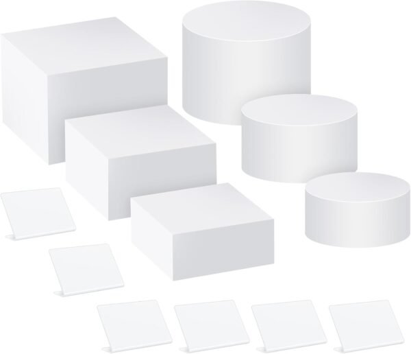 oem/odm 6 pcs food risers with table signs for buffet table, acrylic display box collectible display stand cube cylinder, nesting risers with hollow bottoms wholesale supplier & factory