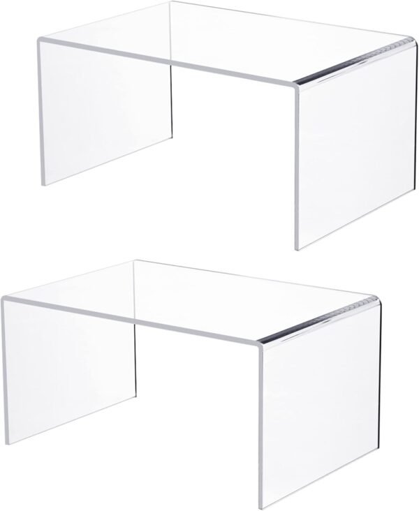 oem/odm 2 pc of 12'' extra large 5mm thickness clear acrylic risers, acrylic display risers shelf showcase fixtures for jewelry, display stand for amiibo funko pop figures, cupcakes, food display, cabinet- (12''x7.75''x6'', 2 sets wholesale supplier & factory