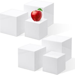 oem/odm 6 pcs acrylic display boxes display riser cases 5 sided nesting cube organizer 4'' 5'' 6'' acrylic square cube base riser stand with hollow bottoms(white) wholesale supplier & factory