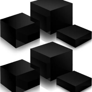 oem/odm 6 pcs acrylic display risers acrylic boxes acrylic display nesting cubes 5 sided with hollow bottoms display stand shelf for cosmetics food collectibles jewelry figures show (black) wholesale supplier & factory