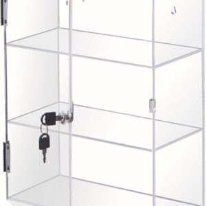 oem/odm acrylic display case with lock – clear showcase for pop figures, collectibles, jewelry, expensive items & more – secure and organized storage (fixed 3-shelf 11.8x5.9x15.7) wholesale supplier & factory